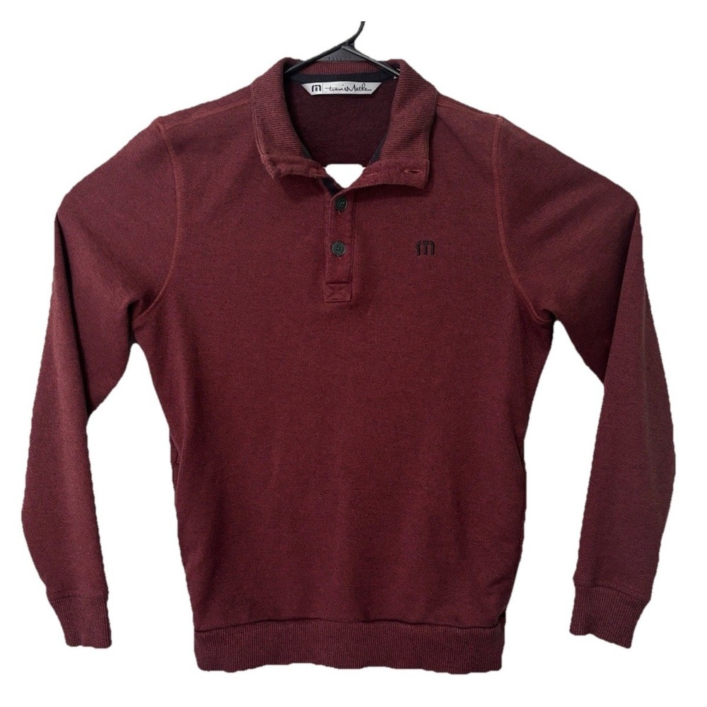 Travis Matthew Pullover Sweater Mens Small 1/4 Button Burgundy Shirt Golf EUC